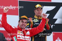 1st place Fernando Alonso (ESP) Ferrari F138 and Kimi Raikkonen (FIN) Lotus F1 Team.  12.05.2013. Formula 1 World Championship, Rd 5, Spanish Grand Prix, Barcelona, Spain, Race Day