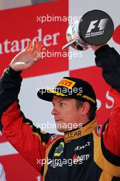 Kimi Raikkonen (FIN) Lotus F1 Team celebrates his second position on the podium. 12.05.2013. Formula 1 World Championship, Rd 5, Spanish Grand Prix, Barcelona, Spain, Race Day