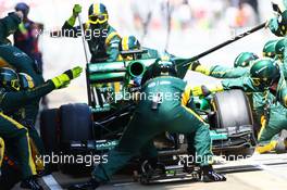 Charles Pic (FRA) Caterham CT03 makes a pit stop. 12.05.2013. Formula 1 World Championship, Rd 5, Spanish Grand Prix, Barcelona, Spain, Race Day