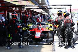 Jules Bianchi (FRA) Marussia F1 Team MR02 makes a pit stop. 12.05.2013. Formula 1 World Championship, Rd 5, Spanish Grand Prix, Barcelona, Spain, Race Day