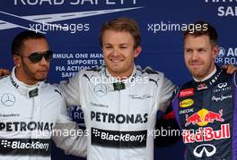 Lewis Hamilton (GBR), Mercedes Grand Prix, Nico Rosberg (GER), Mercedes GP and Sebastian Vettel (GER), Red Bull Racing  11.05.2013. Formula 1 World Championship, Rd 5, Spanish Grand Prix, Barcelona, Spain, Qualifying Day