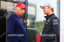 (L to R): Niki Lauda (AUT) Mercedes Non-Executive Chairman with Nico Rosberg (GER) Mercedes AMG F1. 11.05.2013. Formula 1 World Championship, Rd 5, Spanish Grand Prix, Barcelona, Spain, Qualifying Day