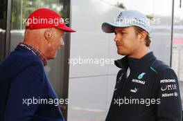 (L to R): Niki Lauda (AUT) Mercedes Non-Executive Chairman with Nico Rosberg (GER) Mercedes AMG F1 W04. 11.05.2013. Formula 1 World Championship, Rd 5, Spanish Grand Prix, Barcelona, Spain, Qualifying Day