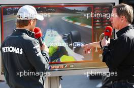 (L to R): Pole sitter Nico Rosberg (GER) Mercedes AMG F1 with Martin Brundle (GBR) Sky Sports Commentator. 11.05.2013. Formula 1 World Championship, Rd 5, Spanish Grand Prix, Barcelona, Spain, Qualifying Day