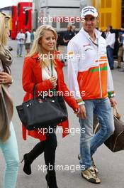 Adrian Sutil (GER) Sahara Force India F1 with his girlfriend Jennifer Becks (GER). 11.05.2013. Formula 1 World Championship, Rd 5, Spanish Grand Prix, Barcelona, Spain, Qualifying Day