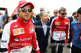 (L to R): Felipe Massa (BRA) Ferrari with Jean Todt (FRA) FIA President and Fernando Alonso (ESP) Ferrari. 12.05.2013. Formula 1 World Championship, Rd 5, Spanish Grand Prix, Barcelona, Spain, Race Day