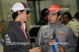(L to R): Esteban Gutierrez (MEX) Sauber with Sergio Perez (MEX) McLaren. 12.05.2013. Formula 1 World Championship, Rd 5, Spanish Grand Prix, Barcelona, Spain, Race Day