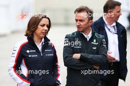 (L to R): Claire Williams (GBR) Williams Deputy Team Principal with Paddy Lowe (GBR) Mercedes AMG F1 Executive Director (Technical). 28.06.2013. Formula 1 World Championship, Rd 8, British Grand Prix, Silverstone, England, Practice Day.