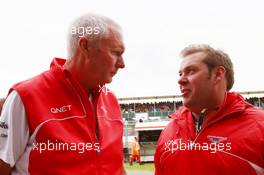 (L to R): John Booth (GBR) Marussia F1 Team Team Principal with Dave Greenwood (GBR) Marussia F1 Team Race Engineer. 28.06.2013. Formula 1 World Championship, Rd 8, British Grand Prix, Silverstone, England, Practice Day.