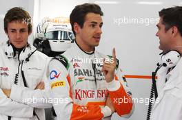 (L to R): James Rossiter (GBR) Sahara Force India F1 Simulator Driver with Adrian Sutil (GER) Sahara Force India F1 and Bradley Joyce (GBR) Sahara Force India F1 Race Engineer. 28.06.2013. Formula 1 World Championship, Rd 8, British Grand Prix, Silverstone, England, Practice Day.