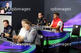 The FIA Press Conference (From back row (L to R)): Eric Boullier (FRA) Lotus F1 Team Principal; Graeme Lowdon (GBR) Marussia F1 Team Chief Executive Officer; Paul Hembery (GBR) Pirelli Motorsport Director - absent; Christian Horner (GBR) Red Bull Racing Team Principal; Ross Brawn (GBR) Mercedes AMG F1 Team Principal; Martin Whitmarsh (GBR) McLaren Chief Executive Officer. 28.06.2013. Formula 1 World Championship, Rd 8, British Grand Prix, Silverstone, England, Practice Day.