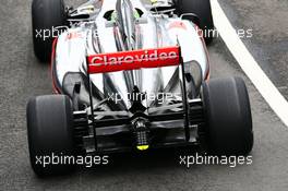 Sergio Perez (MEX) McLaren MP4-28 rear wing and rear suspension. 28.06.2013. Formula 1 World Championship, Rd 8, British Grand Prix, Silverstone, England, Practice Day.