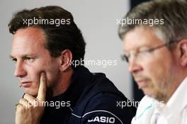 (L to R): Christian Horner (GBR) Red Bull Racing Team Principal and Ross Brawn (GBR) Mercedes AMG F1 Team Principal in the FIA Press Conference. 28.06.2013. Formula 1 World Championship, Rd 8, British Grand Prix, Silverstone, England, Practice Day.