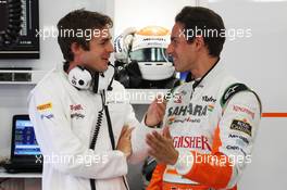(L to R): James Rossiter (GBR) Sahara Force India F1 Simulator Driver with Bradley Joyce (GBR) Sahara Force India F1 Race Engineer. 28.06.2013. Formula 1 World Championship, Rd 8, British Grand Prix, Silverstone, England, Practice Day.