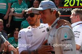 Lewis Hamilton (GBR) Mercedes AMG F1 W04 and Nico Rosberg (GER) Mercedes AMG F1 W04. 30.06.2013. Formula 1 World Championship, Rd 8, British Grand Prix, Silverstone, England, Race Day.