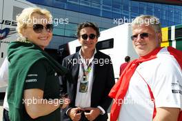 Oksana Kosachenko (RUS) Manager of Vitaly Petrov (RUS) (Left) and Alejandro Agag (ESP) (Centre). 29.06.2013. Formula 1 World Championship, Rd 8, British Grand Prix, Silverstone, England, Qualifying Day.