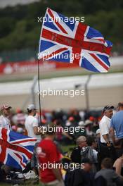 Fans with a Lewis Hamilton (GBR) Mercedes AMG F1 flag. 29.06.2013. Formula 1 World Championship, Rd 8, British Grand Prix, Silverstone, England, Qualifying Day.