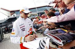 Paul di Resta (GBR) Sahara Force India F1 signs autographs for the fans. 29.06.2013. Formula 1 World Championship, Rd 8, British Grand Prix, Silverstone, England, Qualifying Day.