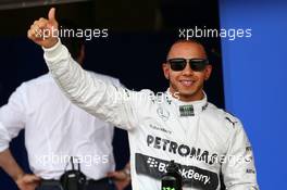 Pole for Lewis Hamilton (GBR) Mercedes AMG F1, 2nd Nico Rosberg (GER) Mercedes AMG F1 W04 and 3rd Sebastian Vettel (GER) Red Bull Racing RB9. 29.06.2013. Formula 1 World Championship, Rd 8, British Grand Prix, Silverstone, England, Qualifying Day.