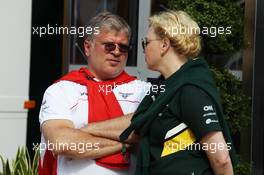 Oksana Kosachenko (RUS) Manager of Vitaly Petrov (RUS) (Right). 29.06.2013. Formula 1 World Championship, Rd 8, British Grand Prix, Silverstone, England, Qualifying Day.