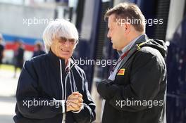 (L to R): Bernie Ecclestone (GBR) CEO Formula One Group (FOM) with Paul Hembery (GBR) Pirelli Motorsport Director. 29.06.2013. Formula 1 World Championship, Rd 8, British Grand Prix, Silverstone, England, Qualifying Day.
