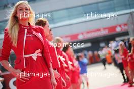Grid girls on the drivers parade. 30.06.2013. Formula 1 World Championship, Rd 8, British Grand Prix, Silverstone, England, Race Day.