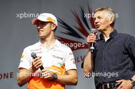 (L to R): Paul di Resta (GBR) Sahara Force India F1 and Tony Jardine (GBR) at the post race concert. 30.06.2013. Formula 1 World Championship, Rd 8, British Grand Prix, Silverstone, England, Race Day.