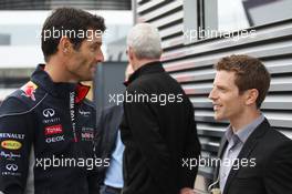 (L to R): Mark Webber (AUS) Red Bull Racing with Anthony Davidson (GBR). 27.06.2013. Formula 1 World Championship, Rd 8, British Grand Prix, Silverstone, England, Preparation Day.