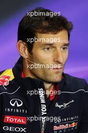 Mark Webber (AUS) Red Bull Racing in the FIA Press Conference. 27.06.2013. Formula 1 World Championship, Rd 8, British Grand Prix, Silverstone, England, Preparation Day.
