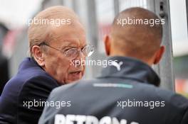 Lewis Hamilton (GBR) Mercedes AMG F1 with Sir David Frost (GBR) Broadcaster. 27.06.2013. Formula 1 World Championship, Rd 8, British Grand Prix, Silverstone, England, Preparation Day.