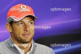 Jenson Button (GBR) McLaren in the FIA Press Conference. 27.06.2013. Formula 1 World Championship, Rd 8, British Grand Prix, Silverstone, England, Preparation Day.