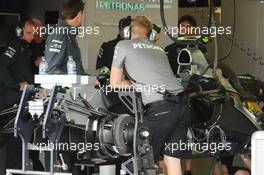 Mercedes AMG F1 W04 is prepared in the pits. 27.06.2013. Formula 1 World Championship, Rd 8, British Grand Prix, Silverstone, England, Preparation Day.