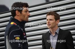 (L to R): Mark Webber (AUS) Red Bull Racing with Anthony Davidson (GBR). 27.06.2013. Formula 1 World Championship, Rd 8, British Grand Prix, Silverstone, England, Preparation Day.