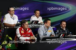 The FIA Press Conference (From back row (L to R)): Tom McCullough (GBR) Sauber F1 Team Head of Track Engineering; Sam Michael (AUS) McLaren Sporting Director; Pat Fry (GBR) Ferrari Deputy Technical Director and Head of Race Engineering; Paul Hembery (GBR) Pirelli Motorsport Director; Paddy Lowe (GBR) Mercedes AMG F1 Executive Director (Technical).  05.07.2013. Formula 1 World Championship, Rd 9, German Grand Prix, Nurburgring, Germany, Practice Day.