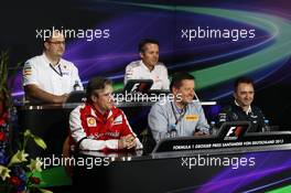 The FIA Press Conference (From back row (L to R)): Tom McCullough (GBR) Sauber F1 Team Head of Track Engineering; Sam Michael (AUS) McLaren Sporting Director; Pat Fry (GBR) Ferrari Deputy Technical Director and Head of Race Engineering; Paul Hembery (GBR) Pirelli Motorsport Director; Paddy Lowe (GBR) Mercedes AMG F1 Executive Director (Technical).  05.07.2013. Formula 1 World Championship, Rd 9, German Grand Prix, Nurburgring, Germany, Practice Day.