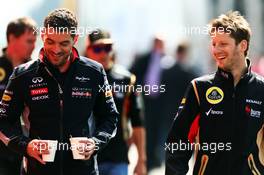 (L to R): Guillaume Rocquelin (ITA) Red Bull Racing Race Engineer with Romain Grosjean (FRA) Lotus F1 Team. 05.07.2013. Formula 1 World Championship, Rd 9, German Grand Prix, Nurburgring, Germany, Practice Day.