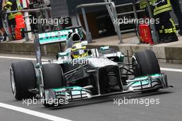 Nico Rosberg (GER) Mercedes AMG F1 W04 running passive DRS. 05.07.2013. Formula 1 World Championship, Rd 9, German Grand Prix, Nurburgring, Germany, Practice Day.