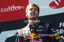 Race winner Sebastian Vettel (GER) Red Bull Racing celebrates on the podium. 07.07.2013. Formula 1 World Championship, Rd 9, German Grand Prix, Nurburgring, Germany, Race Day.