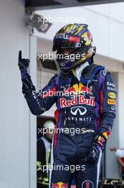 Race winner Sebastian Vettel (GER) Red Bull Racing celebrates in parc ferme. 07.07.2013. Formula 1 World Championship, Rd 9, German Grand Prix, Nurburgring, Germany, Race Day.