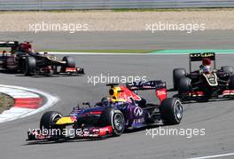Sebastian Vettel (GER), Red Bull Racing, Romain Grosjean (FRA), Lotus F1 Team  07.07.2013. Formula 1 World Championship, Rd 9, German Grand Prix, Nurburgring, Germany, Race Day.