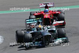 Lewis Hamilton (GBR), Mercedes Grand Prix and Fernando Alonso (ESP), Scuderia Ferrari  07.07.2013. Formula 1 World Championship, Rd 9, German Grand Prix, Nurburgring, Germany, Race Day.