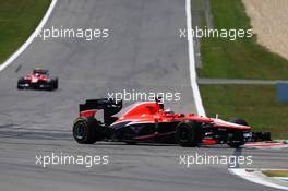 Jules Bianchi (FRA) Marussia F1 Team MR02 leads team mate Max Chilton (GBR) Marussia F1 Team MR02. 07.07.2013. Formula 1 World Championship, Rd 9, German Grand Prix, Nurburgring, Germany, Race Day.