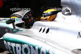 Pole sitter Lewis Hamilton (GBR) Mercedes AMG F1 W04 in parc ferme. 06.07.2013. Formula 1 World Championship, Rd 9, German Grand Prix, Nurburgring, Germany, Qualifying Day.