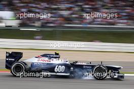 Valtteri Bottas (FIN) Williams FW35 locks up under braking. 06.07.2013. Formula 1 World Championship, Rd 9, German Grand Prix, Nurburgring, Germany, Qualifying Day.