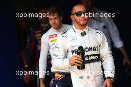 Pole for Lewis Hamilton (GBR) Mercedes AMG F1, 2nd for Sebastian Vettel (GER) Red Bull Racing and 3rd for Mark Webber (AUS) Red Bull Racing RB9. 06.07.2013. Formula 1 World Championship, Rd 9, German Grand Prix, Nurburgring, Germany, Qualifying Day.