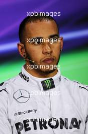 Pole sitter Lewis Hamilton (GBR) Mercedes AMG F1 in the FIA Press Conference. 06.07.2013. Formula 1 World Championship, Rd 9, German Grand Prix, Nurburgring, Germany, Qualifying Day.