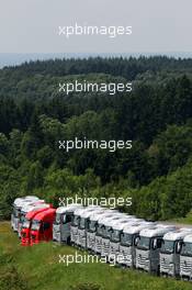 Team trucks in the forest. 06.07.2013. Formula 1 World Championship, Rd 9, German Grand Prix, Nurburgring, Germany, Qualifying Day.