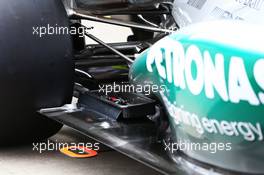 Mercedes AMG F1 W04 rear suspension and floor detail. 04.07.2013. Formula 1 World Championship, Rd 9, German Grand Prix, Nurburgring, Germany, Preparation Day.