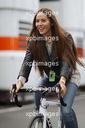 Jessica Michibata (JPN) rides a bicycle. 04.07.2013. Formula 1 World Championship, Rd 9, German Grand Prix, Nurburgring, Germany, Preparation Day.