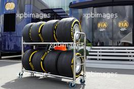 Pirelli tyres pass the FIA motorhome. 04.07.2013. Formula 1 World Championship, Rd 9, German Grand Prix, Nurburgring, Germany, Preparation Day.